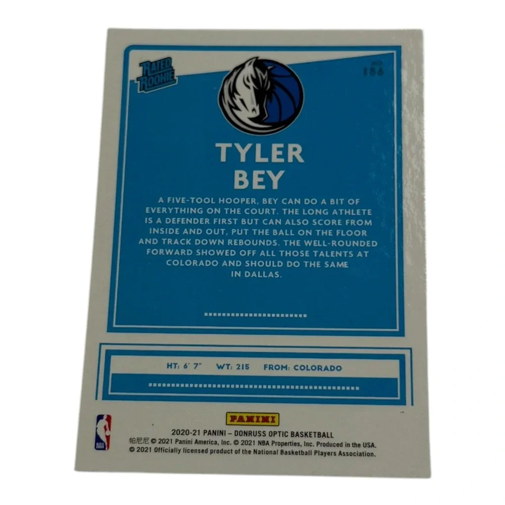 2020-21 Panini Donruss Optic Tyler Bey Rated Rookie Silver Prizm Card 186 Dallas
